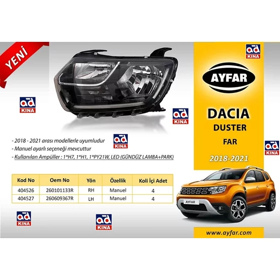 Dacia DUSTER 260101133R Far Komple AYFAR
