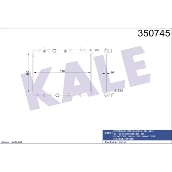 Citroen C4 1330F5 1330W2 Radyatör Komple KALE