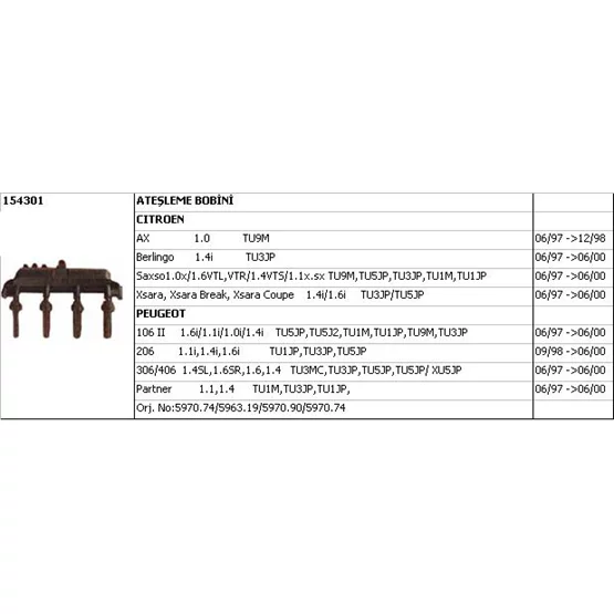 Citroen SAXO 5970.74 5970.A8 Bobin Ateşleme UNUVAR
