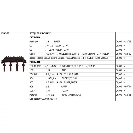 Citroen BERLINGO 597078 597079 Bobin Ateşleme UNUVAR